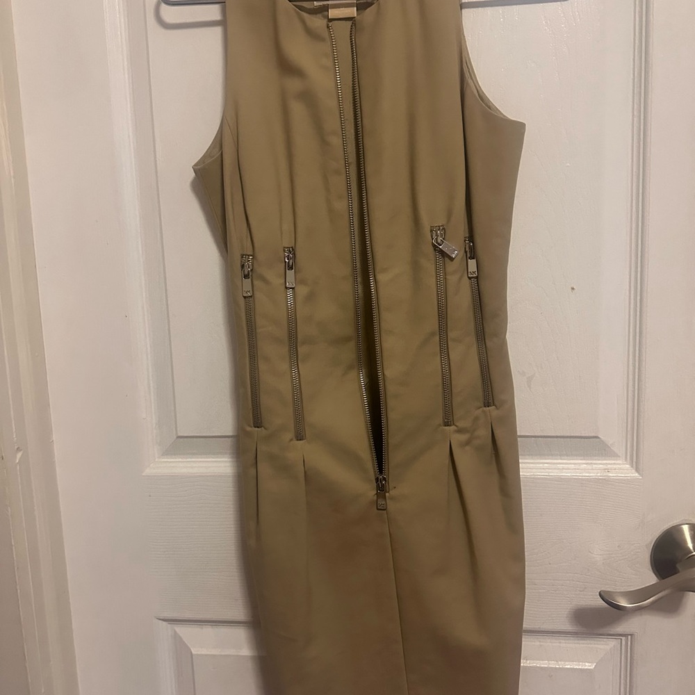 Michael Kors Tan Zip-Front Midi Dress